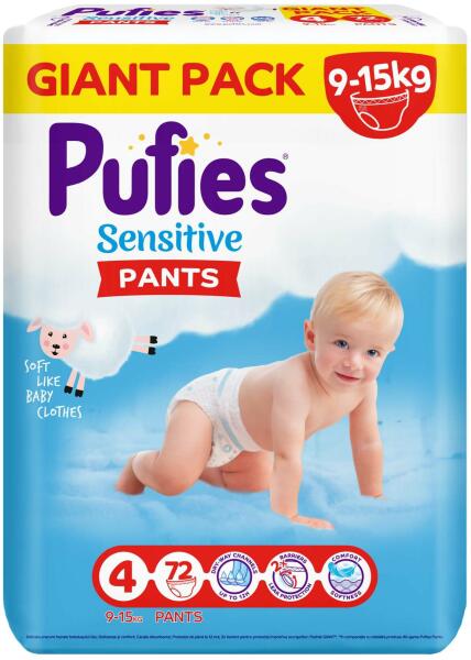 Scutece Pants Pufies Sensitive GP Maxi, 9-15 kg, Nr. 4. 72 bucati, Pufies  (Scutec) - Preturi