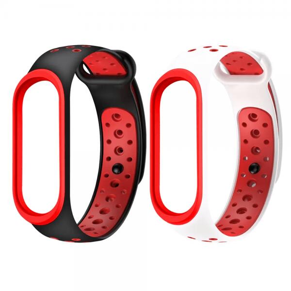krasscom Set 2 curele pentru bratara smartwatch Xiaomi Mi Band 7, silicon,  rosu, alb, negru (CUFIS172) (Accesoriu ceas sport si smartwatch) - Preturi