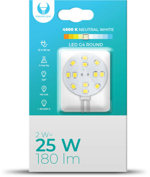 LED spotlámpa G4 2W 12V 120° 4500K tűlábas - RTV003660