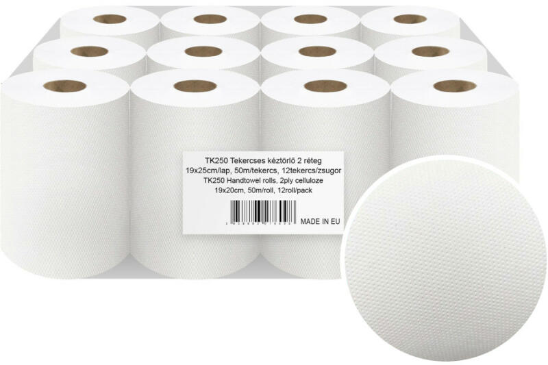 Alpha Mini tekercses kéztörlő 2 réteg 50m cellulóz 12 tekercs/zsugor (TK250) - alphadenthigienia