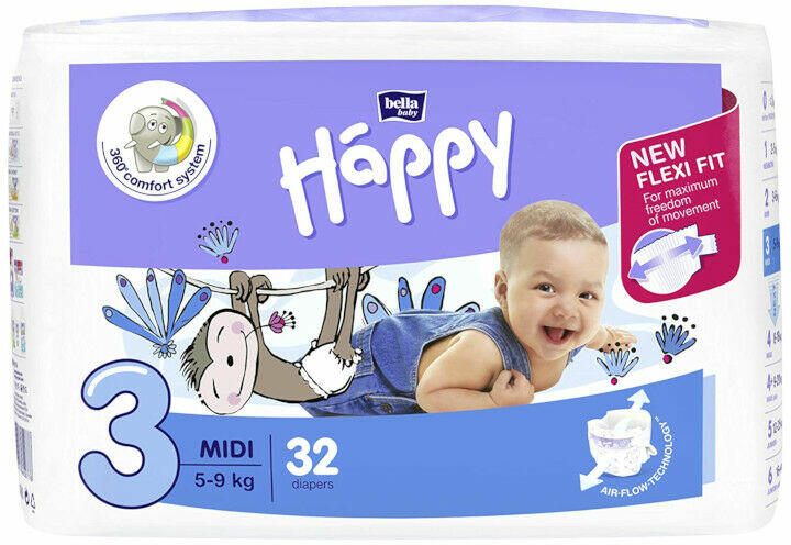 Vásárlás: Bella Happy pelenka (3-as) 5- 9 kg (32 db/cs) - babyboxstore  Pelenka árak összehasonlítása, Happy pelenka 3 as 5 9 kg 32 db cs  babyboxstore boltok