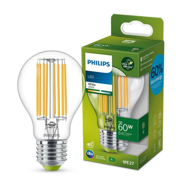 Philips Bec LED Philips Classic A60, Ultra Efficient Light, E27, 4W (60W),  840 lm, lumina calda (3000K) (000008719514343788) - 1cctv (Bec LED) -  Preturi