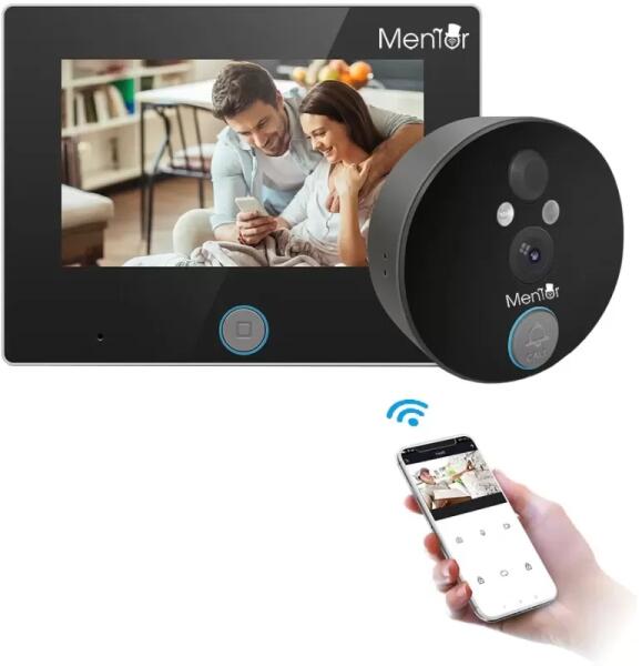 Mentor Kit Video Sonerie Smart Mentor SYKT011 WiFi 1MP PIR HD cu vizor,  camera IP si Monitor (Interfon) - Preturi