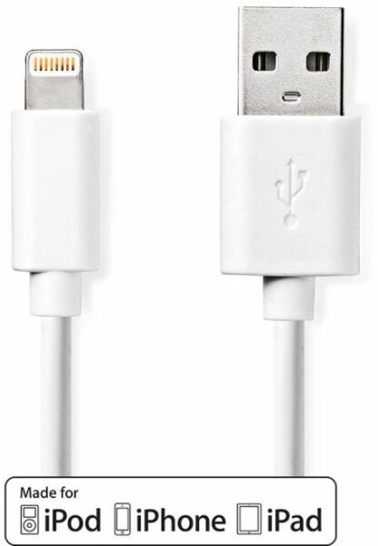 Lightning Kábel | USB 2.0 | Apple Lightning, 8 Pólusú | USB-A Dugasz | 480  Mbps | Nikkelezett | 3.00 m | Kerek | PVC | Fehér | Műanyag Zacskó  vásárlás, olcsó
