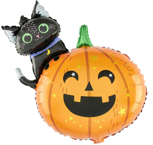 Fólia lufi - Halloween - Sütőtök macskával