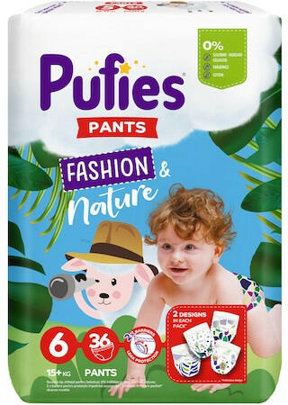 pufies Scutece-chilotel Pufies Pants Fashion & Nature Extra Large, Marimea  6, 15+ kg, 36 buc (Scutec) - Preturi