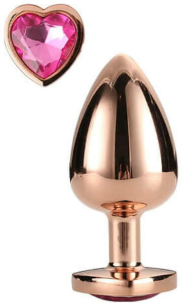 Gleaming Love - alumínium anál dildó szív alakú kővel (rózsaarany) (8720365100239)