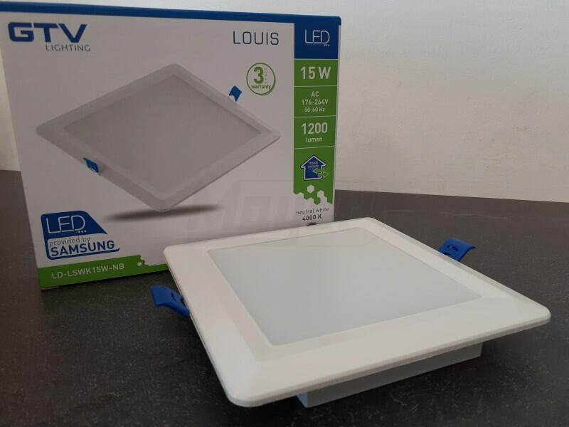 LED mélysugárzó lámpa, LOUIS, sülly, 15W, 1200lm, IP54, 4000K, négyzet, integrált vezérlés, Samsung chip (GTV-LD-LSWK15W-NB)