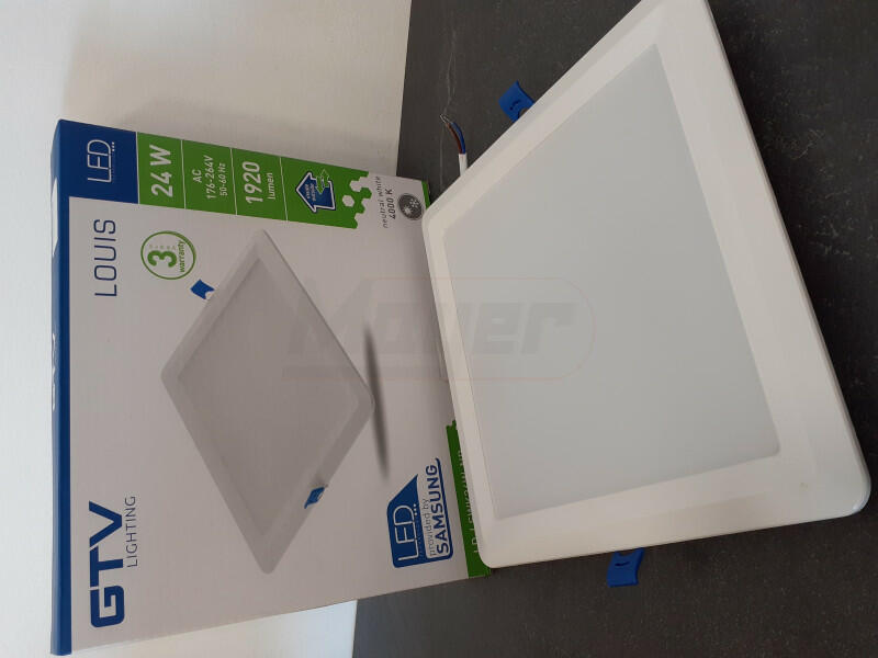 LED mélysugárzó lámpa, LOUIS, sülly, 24W, 1920lm, IP54, 4000K, négyzet, integrált vezérlés, Samsung chip (GTV-LD-LSWK24W-NB)