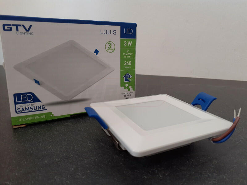 LED mélysugárzó lámpa, LOUIS, sülly, 3W, 240lm, IP54, 4000K, négyzet, integrált vezérlés, Samsung chip (GTV-LD-LSWK03W-NB)