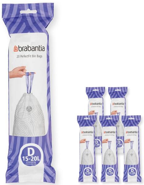 PerfectFit szemeteszsák, D méret, 15-20L, Multipack 120 zsák, 6 tekercs, 20 zsák/tekercs - 138201 (138201)
