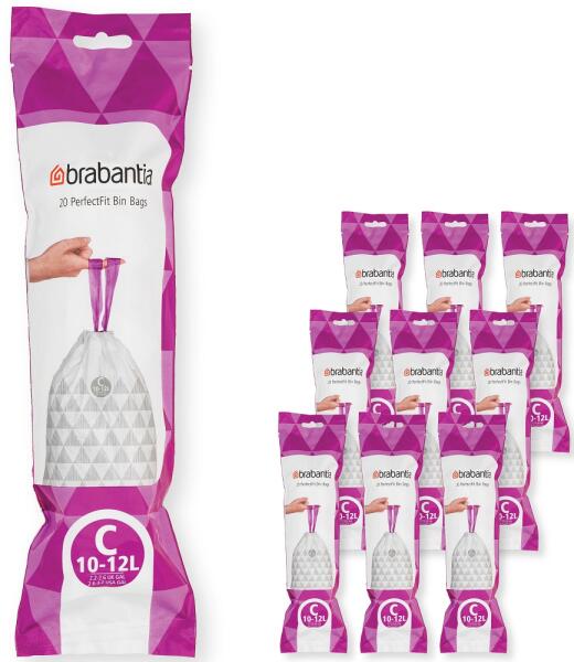 PerfectFit szemeteszsák, C méret, 10-12L, Multipack 200 zsák, 10 tekercs, 20 zsák/tekercs - 137983 (137983)