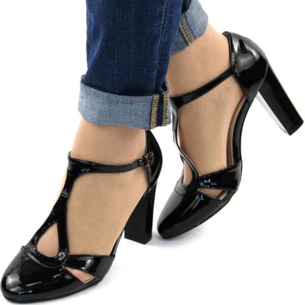 Zibra Pantofi de dama, eleganti, din lac, cu toc inalt si gros RD7-2S-BLACK  (RD7-2S-BLACK_0DDC) (Pantofi cu toc, pumps) - Preturi