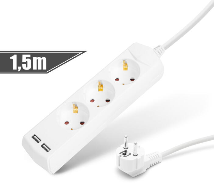 3 Plug + 2 USB 1,5 m (20201U)