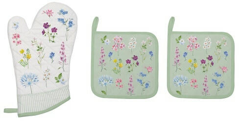 Edényalátét 2db 20x20cm+edényfogó kesztyű 20x30cm, 100% pamut, Floraison