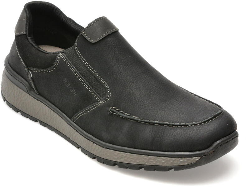 RIEKER Pantofi RIEKER negri, B9062, din piele ecologica 43 (Pantof barbati)  - Preturi