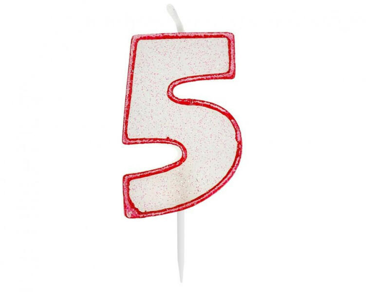 Red Outline Glitter, Piros 5-ös számgyertya, tortagyertya (MLG603078) - kidsfashion
