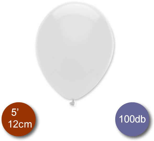 Pasztel, fehér lufi, 100 db, 12cm