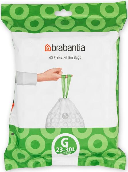 PerfectFit szemeteszsák, G méret, 23-30L, visszazárható adagoló csomag, 40 zsák/csomag - 375668 (375668)