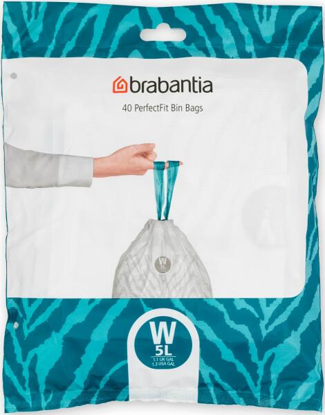 PerfectFit szemeteszsák, W méret, 5L, visszazárható adagoló csomag, 40 zsák/csomag - 137846 (137846)