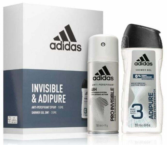 Adidas Set cadou barbati: Sampon 3 in 1, Adidas Invisible & Adipure, 250 ml  + Antiperspirant, Adidas Invisible & Adipure, 150 ml, spray (Pachete de  cadouri) - Preturi