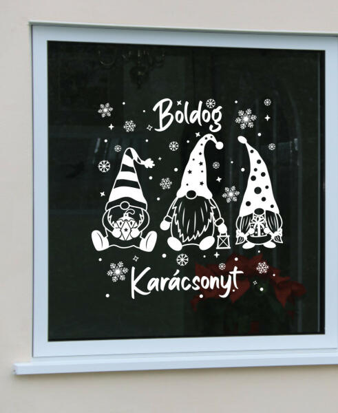 Boldog Karácsonyt Manókkal ablakmatrica