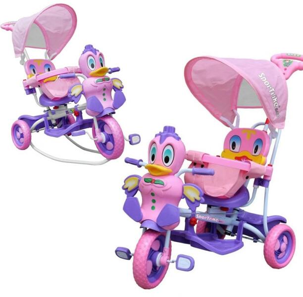 Tricicleta copii 2 in 1, balansoar cu efecte sonore, spatiu depozitare,  Rata, roz (Vehicule cu pedale pentru copii) - Preturi