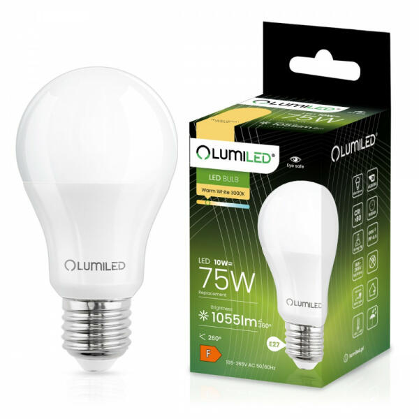 E27 A60 LED izzó 10W = 75W 1055lm 3000K 260° LUMILED (LEDZARMI080)