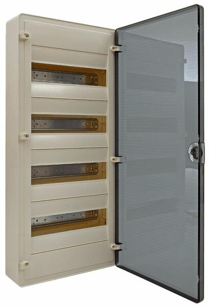 Lakáselosztó falon kívüli 36 modulos elosztó szekrény átlátszó ajtóval  Hager Golf VS218TD Falon kívüli kislakáselosztók és moduláris elosztók ...