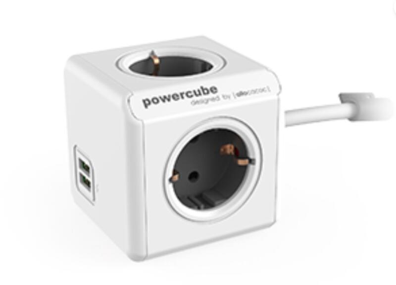 PowerCube Extended 4 Plug + 2 USB 1,5 m (1402GY)