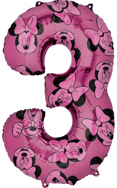 3. szám, fólia lufi, Minnie Mosue Forever, 66 cm