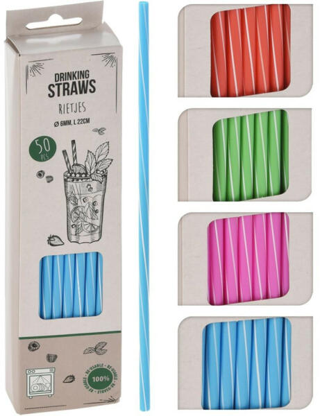 Szívószál műanyag többször használatos 50 db/csomag, 22 cm