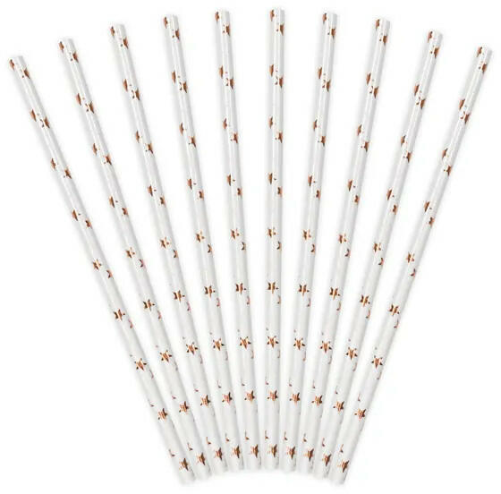 Szívószál papír, rosegold csillagokkal 10db (LUFI902270)