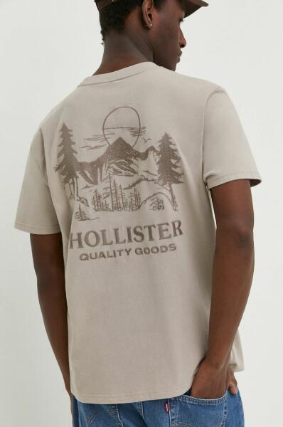 Hollister Co. pamut póló bézs, férfi, nyomott mintás - bézs L - answear - 9  990 Ft