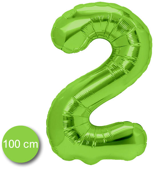 2. szám, fólia lufi, 100 cm, zöld