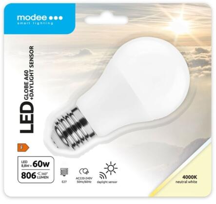 LED (DL Sensor) alkonykapcsolós (Gömb) A60 8, 8W E27 200° 4000K (806 lumen)