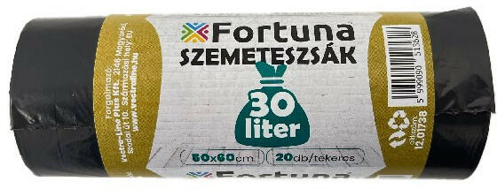 Szemeteszsák FORTUNA 30L fekete 50x60 cm 20 db/tekercs (506012) - papir-bolt