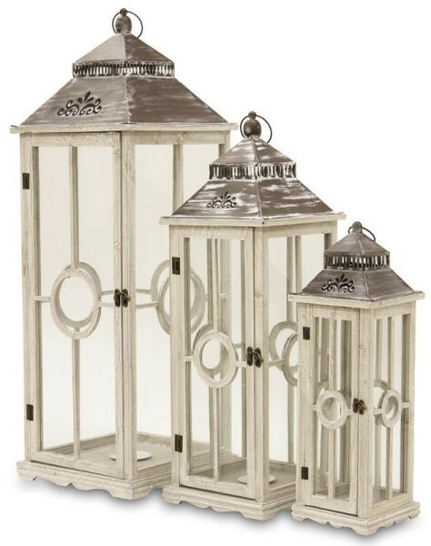 Fakeretes üvegezett szürkésbarna 3db-os lantern lámpás szett 101x35x35 / 79x27x27 / 57x19x19cm (108679)