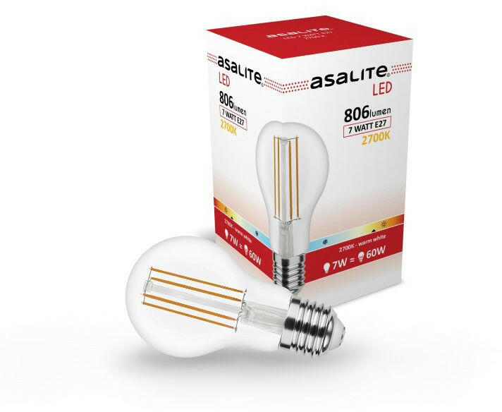 LED Izzó A60 filament gömb E27 7W 2700K (806 lumen) (ASAL0284)