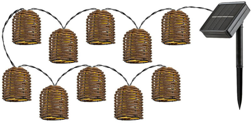 Rattan hatású LED dekor fényfüzér, napelemes, 5m (Rupit) (77047)