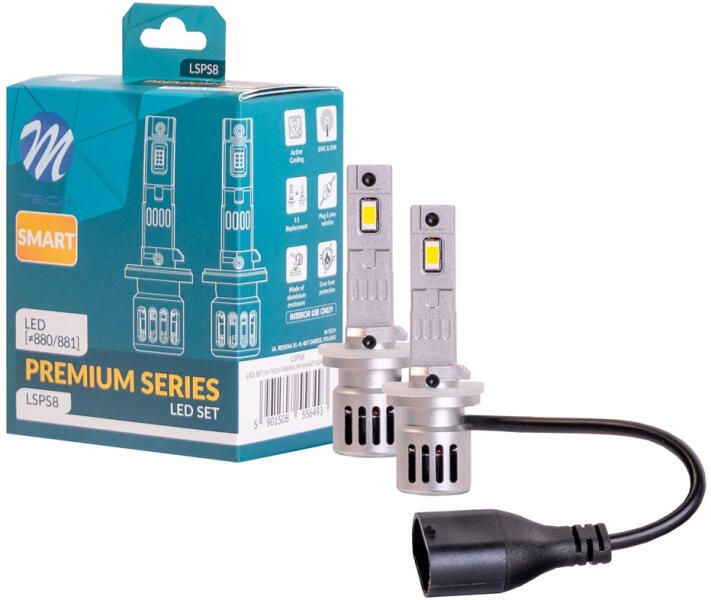m-tech Kit 2 Becuri LED 880 881, H27 seria Premium Smart, 4000Lm