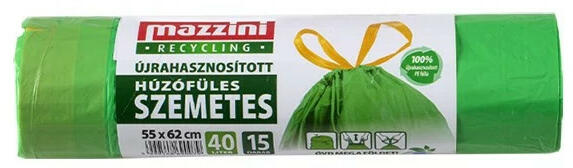 Szemeteszsák - Mazzini újrahasznosított húzófüles 40L 15 db/tekercs