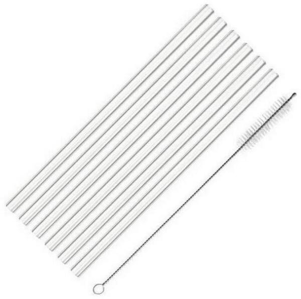 Üveg szívószál, egyenes 23 cm 6 db + Exclusive kefe (40231/6)