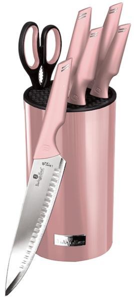 Késkészlet rozsdamentes acél állvánnyal 7 db-os - pink (BH/2797)