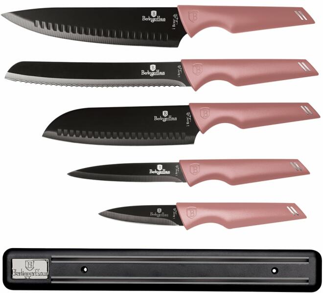 Késkészlet mágneses tartóval 6 db-os - pink (BH/2700)