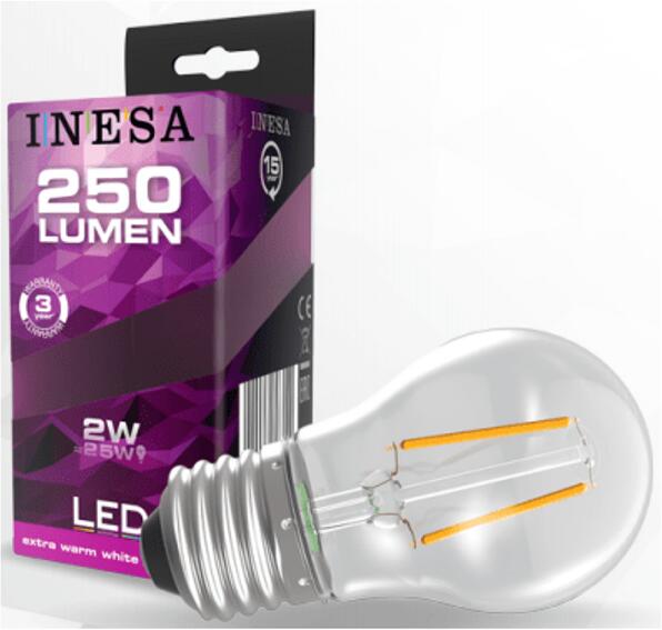 E27 2W Filament LED Kisgömb 250lm 2700K G3 (60614) (INESA-60614)