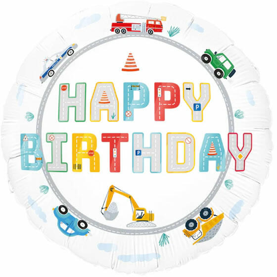 Járművek, Happy Birthday, fólia lufi, 18