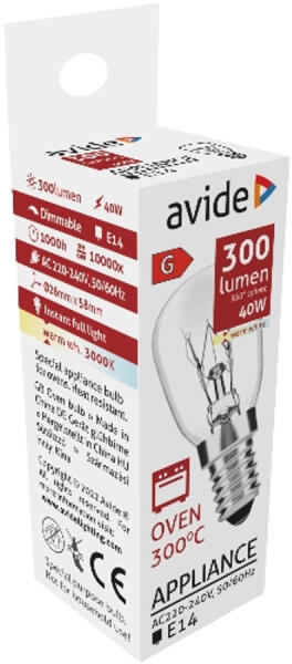 Sütőizzó 300°C Izzó 40W E14 Ww 3000K (AROB14WW-40W)