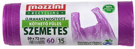 ÚJRAHASZNOSITOTT KÖTHETŐ FÜLES SZEMETESZSÁK 60. l 15. db/roll