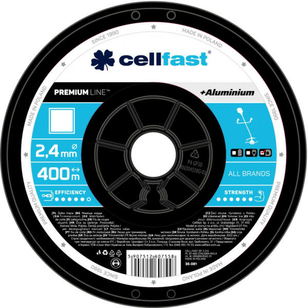 Alumínium részecskékkel erősített prémium damil orsón - négyzet profillal 2, 4 mm x 400 m Cellfast